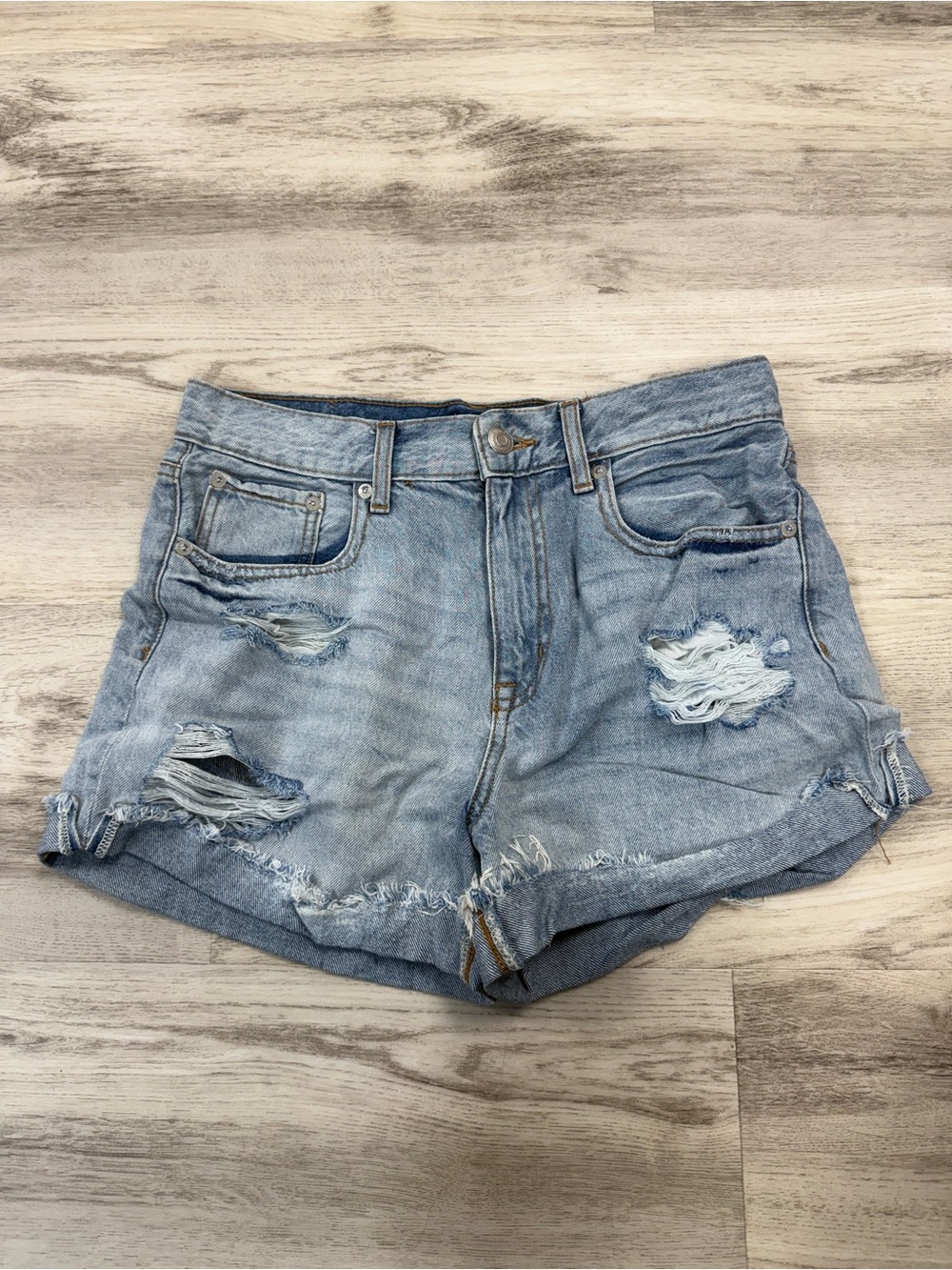Aeropostale Women’s Light Blue Distressed Denim Shorts